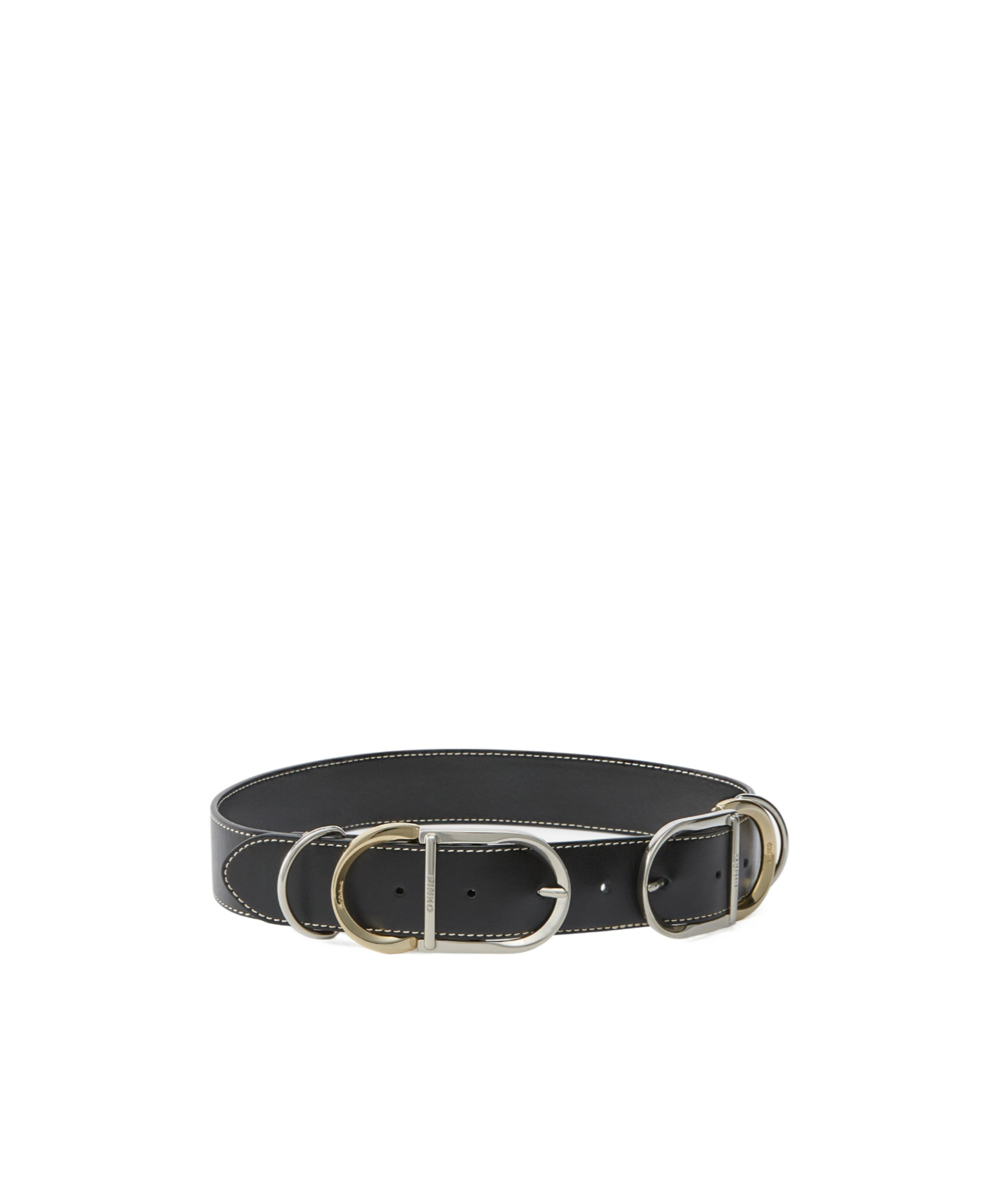 Pinko Leather Belt With Multiple Metal Loops, 4cm In Black