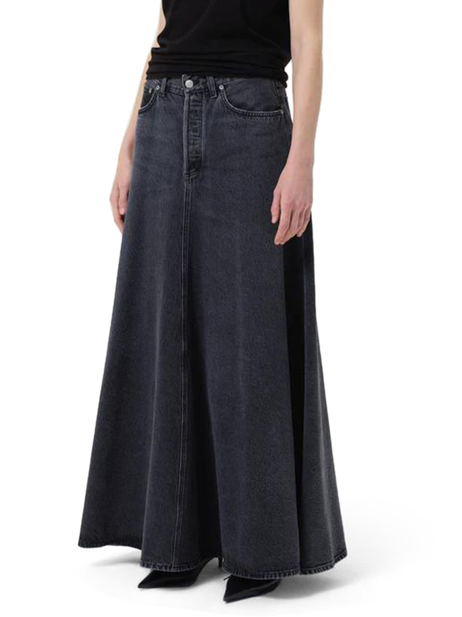 Agolde Pleated Detail Skirt In Black