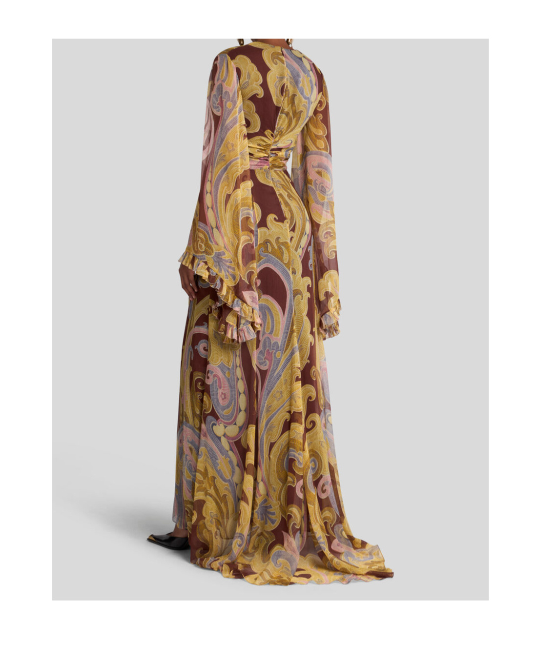 Etro Burgundy Printed Silk Long Dress In Brown