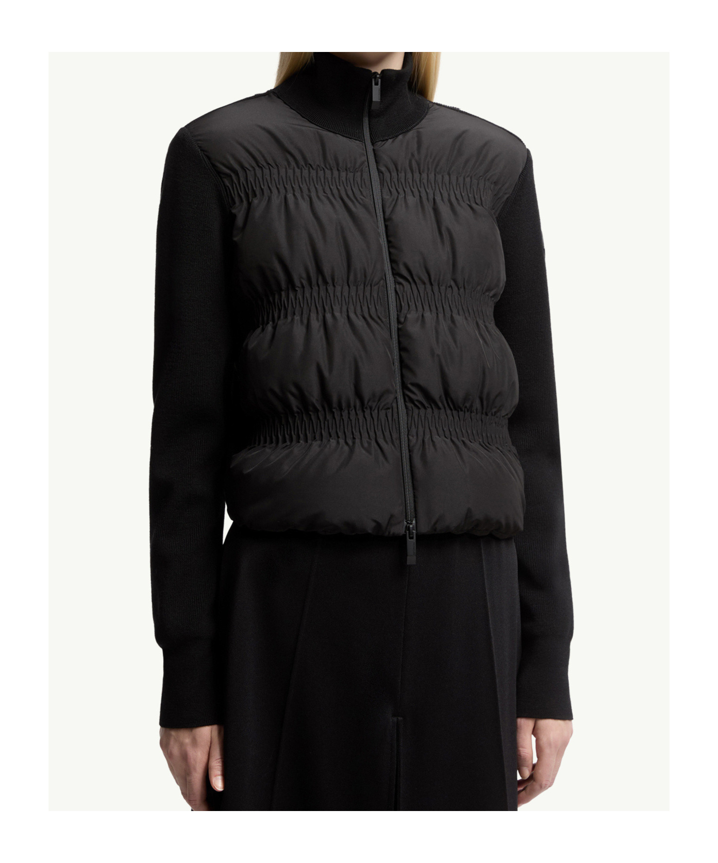 Moncler Padded Wool Zip-up Cardigan In Black
