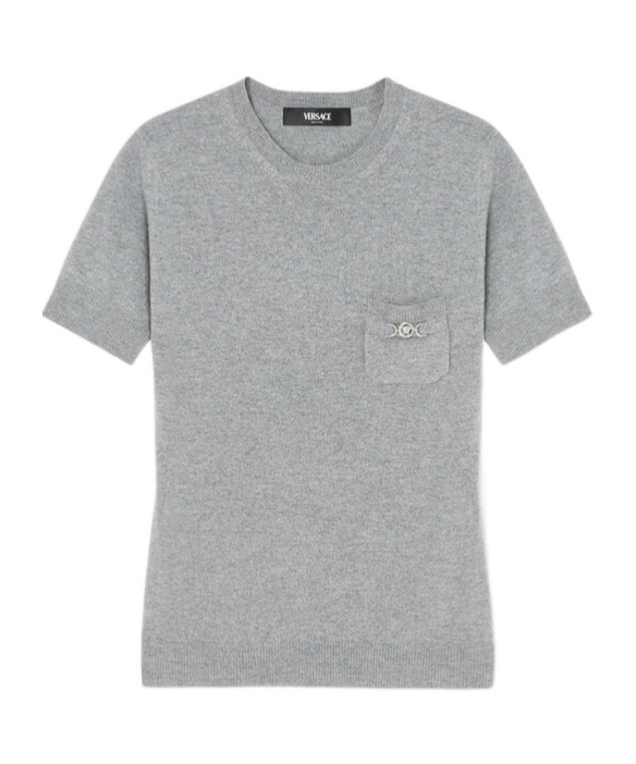 Versace Melange Grey Wool Blend Sweater In Gray