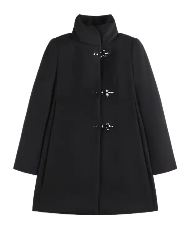Fay Structured Black Coat With Stand-up Collar And Toggle Closures In Black