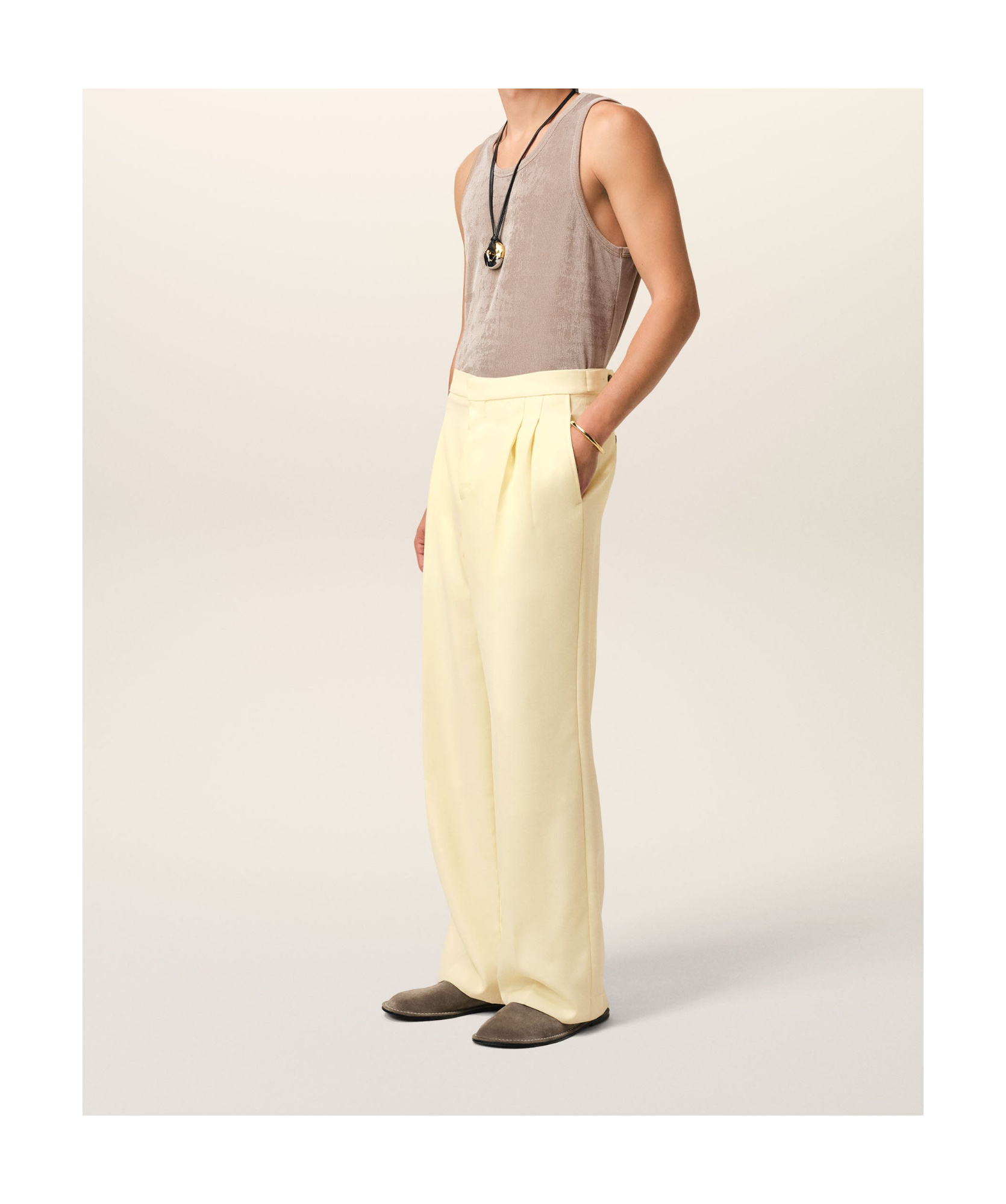 Ami Alexandre Mattiussi Yellow Wool Large Fit Trousers Yellow In Butter Color