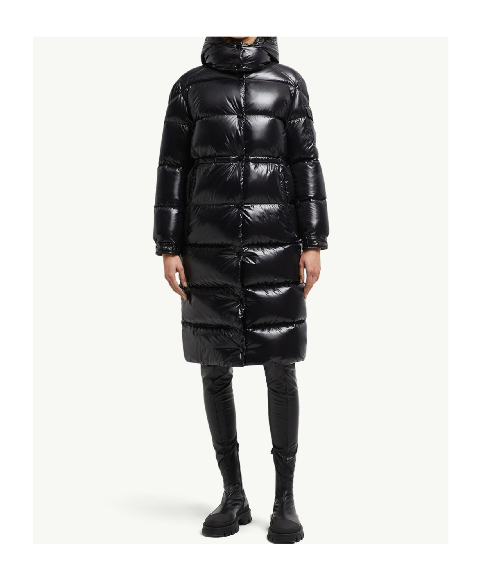 Moncler Cavettaz Hooded Long Down Jacket In Black