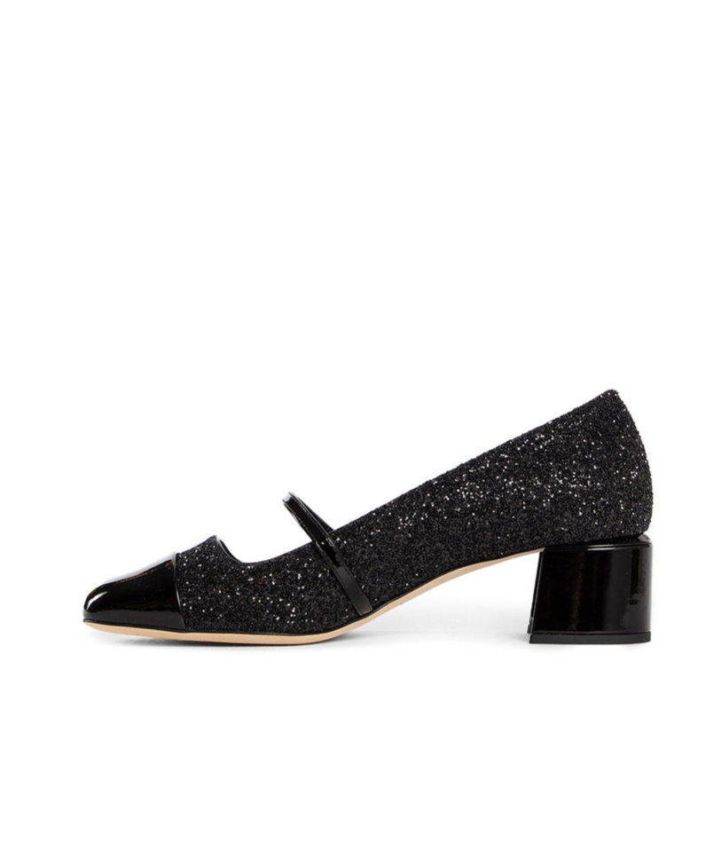 Jimmy Choo Glittered Leather Pearl Square Pumps In Black