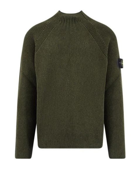 Stone Island 5100023 Ribbed Mock-neck Sweater In Green