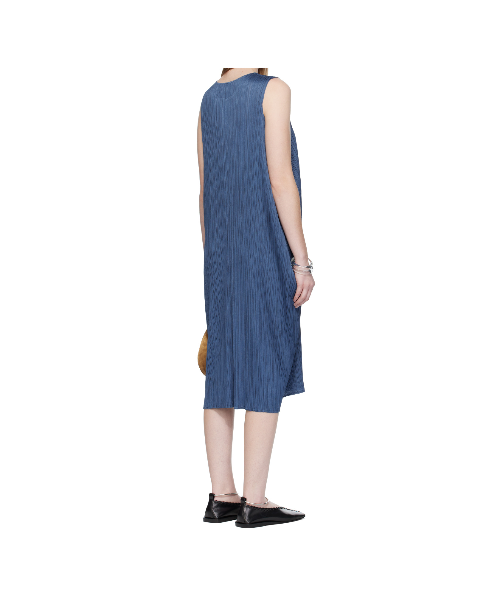 Issey Miyake Navy Lamp Shade Midi Dress In Blue