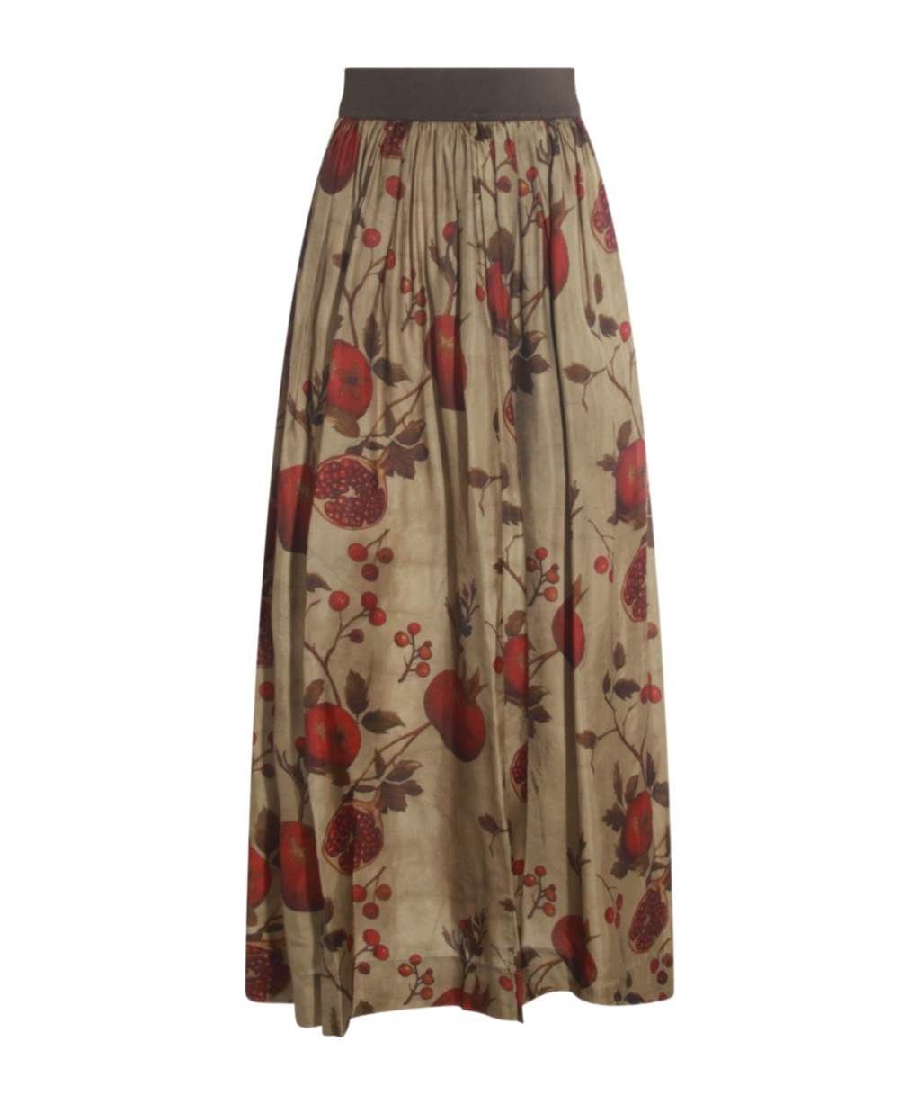 Uma Wang Elastic Waistband Floral Print Maxi Skirt In Brown