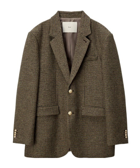Dunst Brown Single-breasted Jacket With All-over Check Motif In Wool Woman In Brown