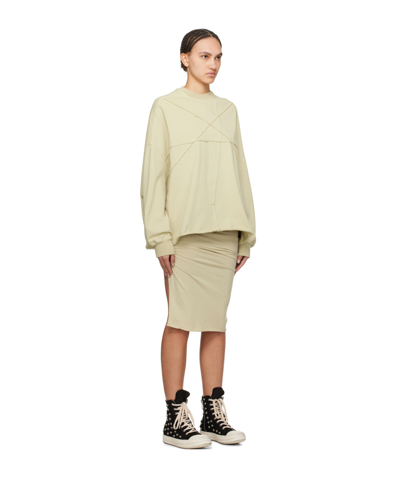Rick Owens Drkshdw Round Neck Long-sleeved Sweater In Nude