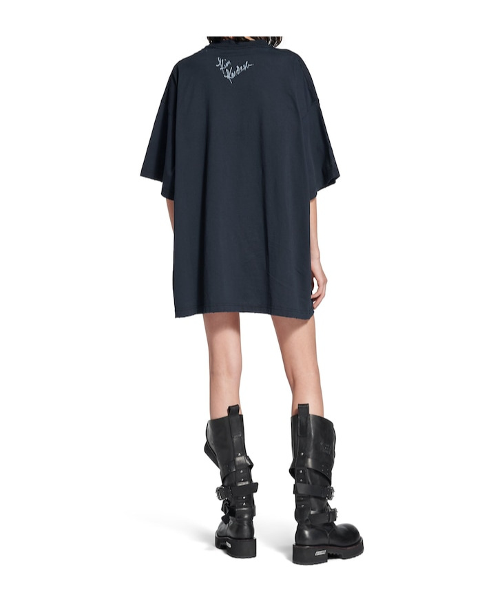Balenciaga Kim K Printed Oversized T-shirt In Faded Black
