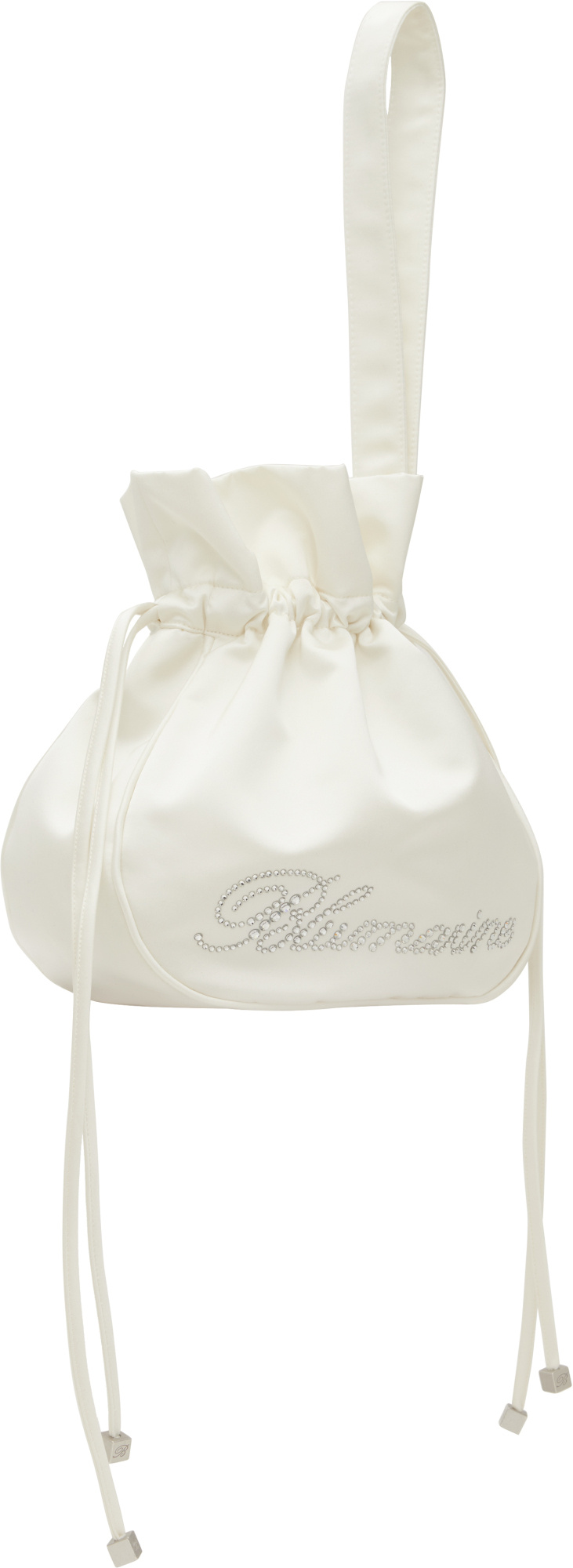 Blumarine Satin Clutch Bag With Rhinestone Logo In White