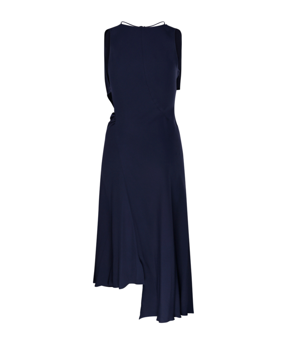 Victoria Beckham Draped V-neck Midi Dress With Asymmetric Hem In Blue