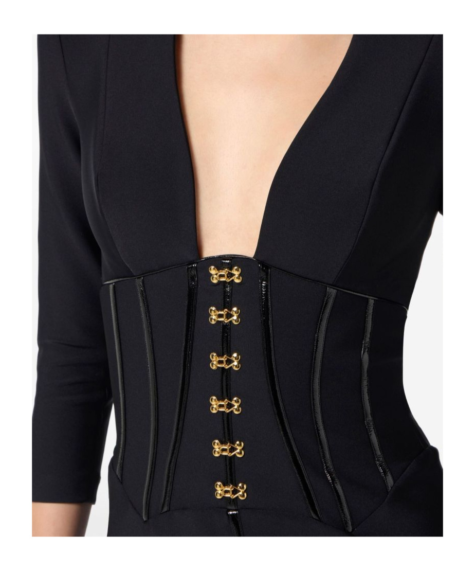 Elisabetta Franchi Dress In Neoprene Fabric With Corset Details In Black