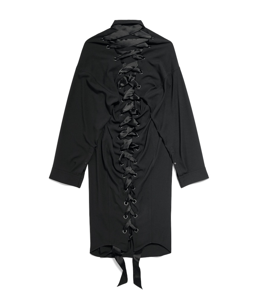 Balenciaga Black Shirt Dress With Intertwined Ribbons In Black