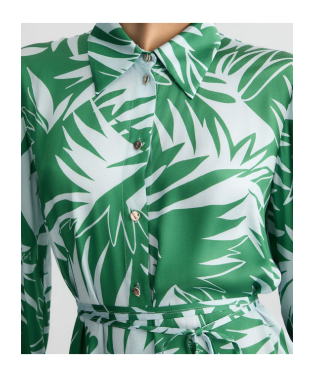 Liu •jo Mini Dress With Green And White Leaves Printed In Green