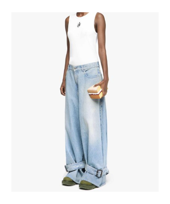 Jw Anderson Crew Neck Ribbed Sleeveless Top Straight Hem In White