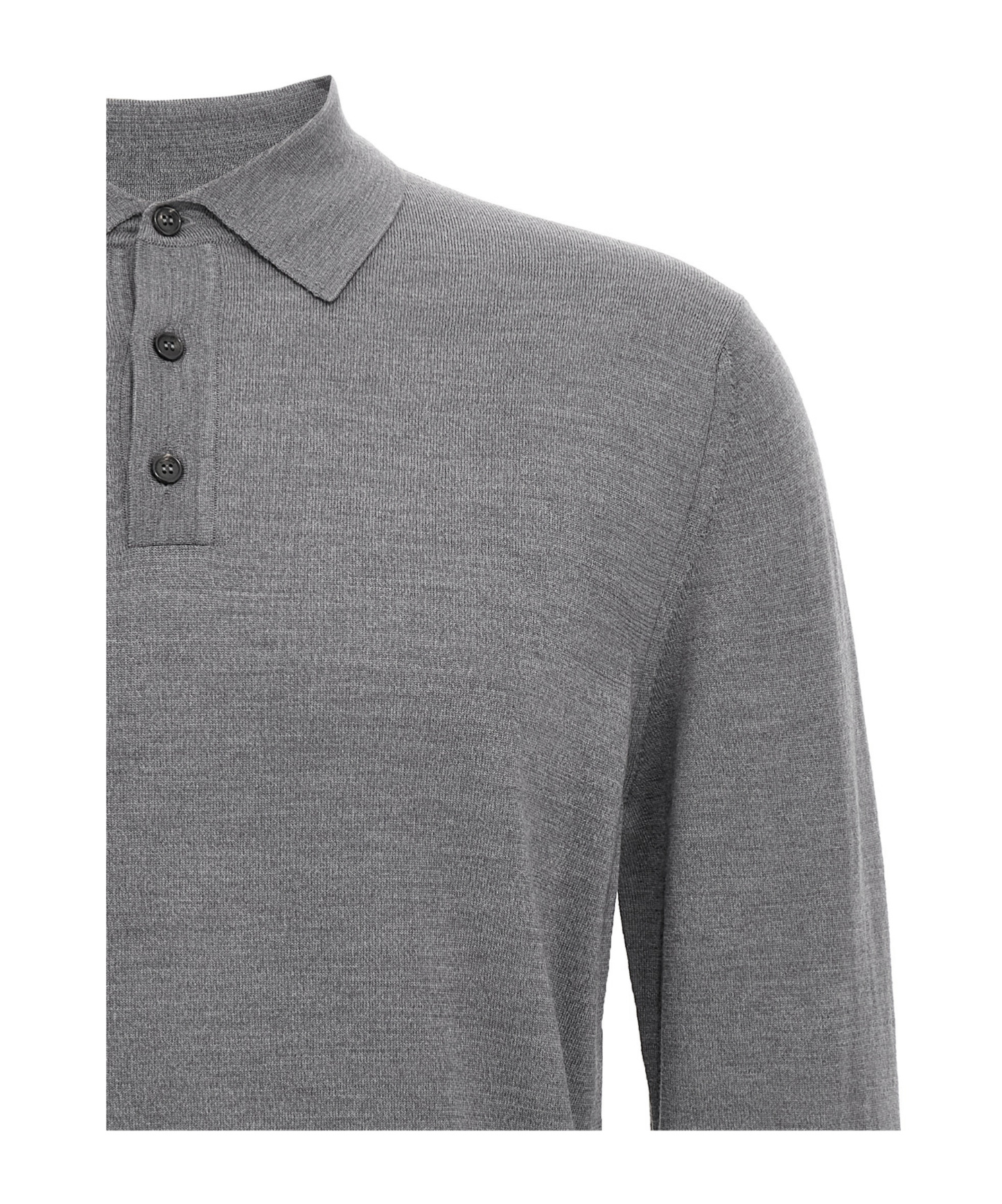 Zanone Virgin Wool Polo Shirt With Button Placket And Cuffed Sleeves In Gray
