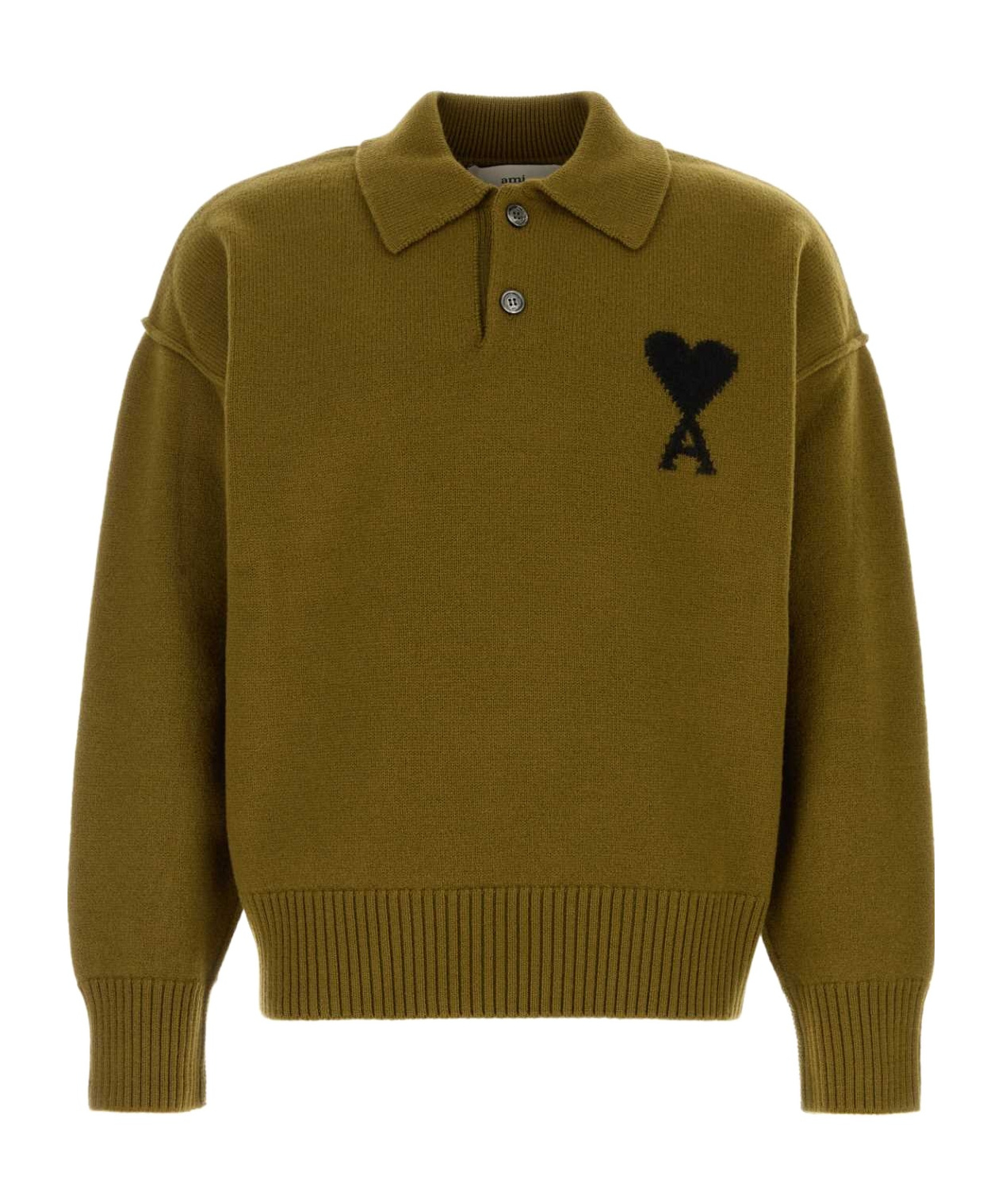 Ami Alexandre Mattiussi Heart-logo Wool Polo Sweater In Burgundy