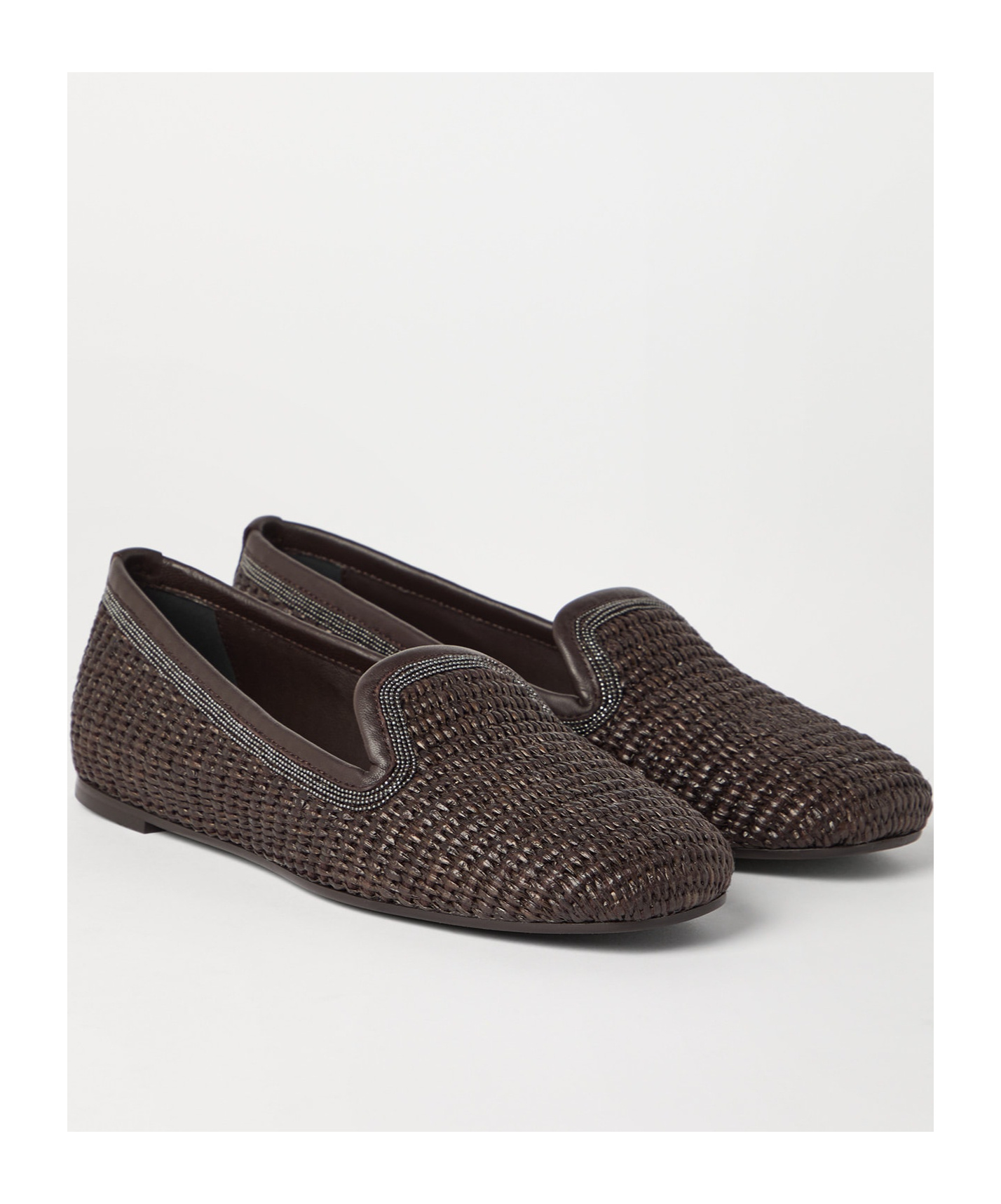 Brunello Cucinelli Raffia Braided Ballet Flats In Black