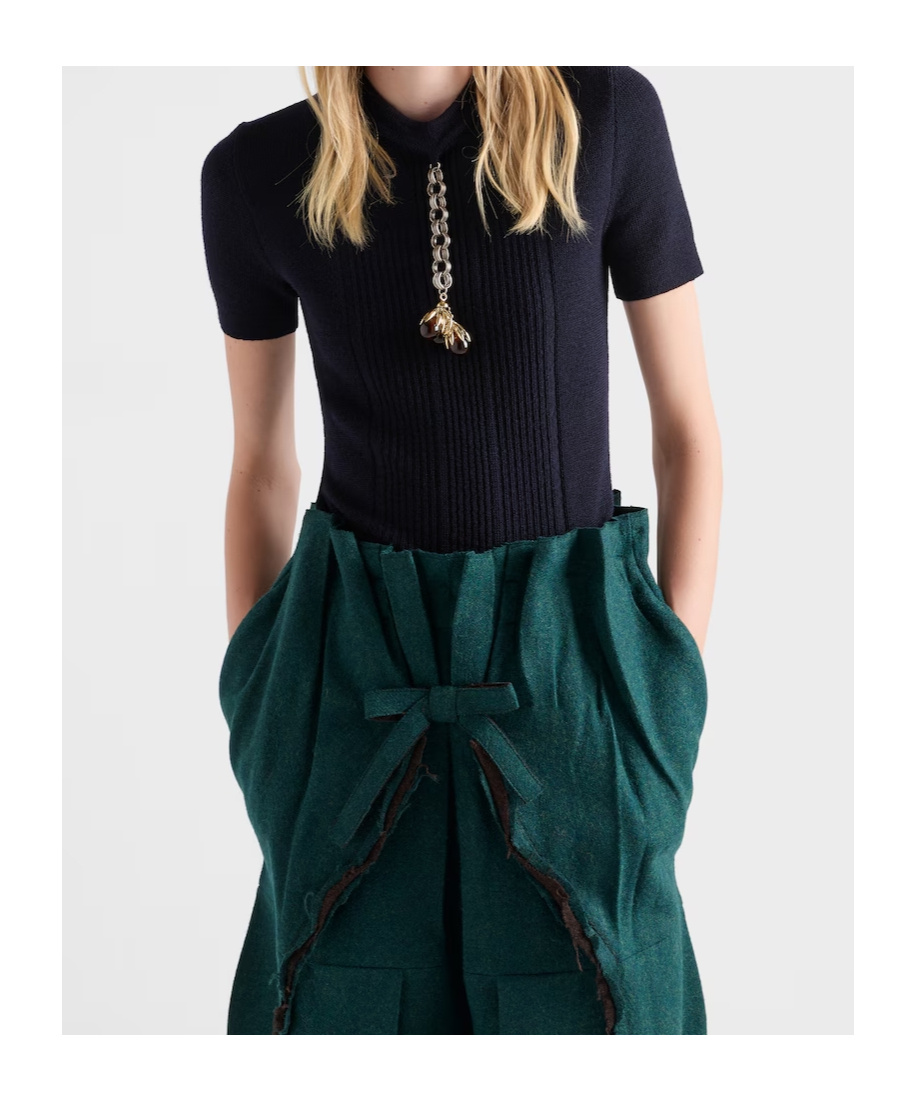 Prada Pendant-embellishment Ribbed Sweater In Blue