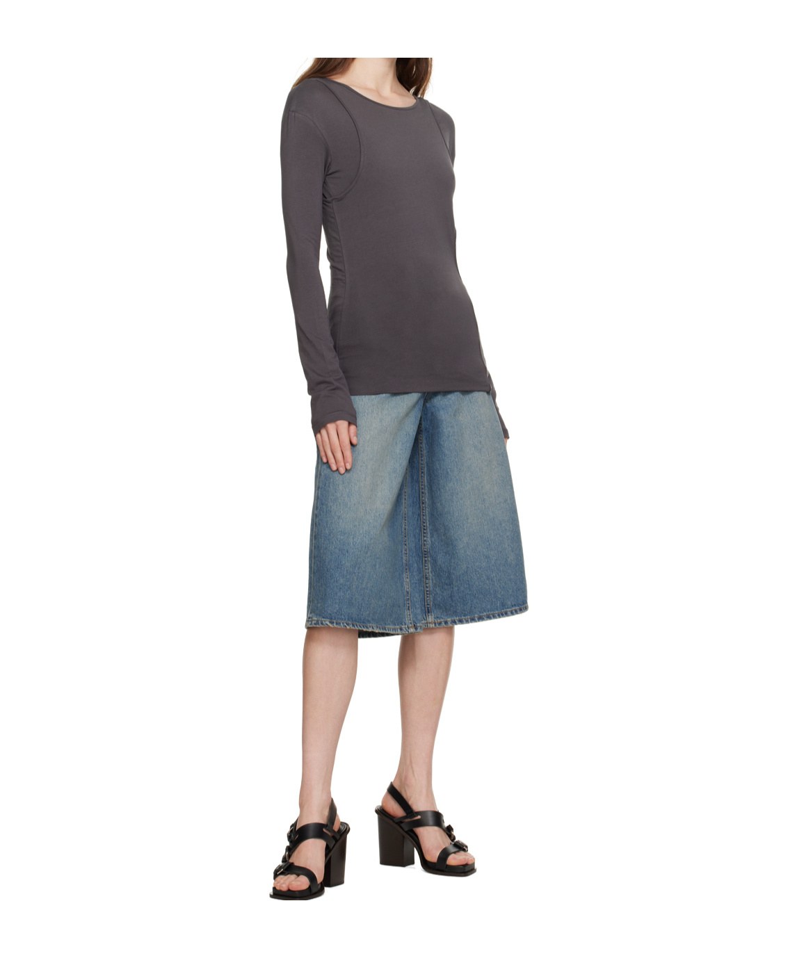 Low Classic Gray Asymmetric Hole Point Long Sleeve T-shirt In Grey