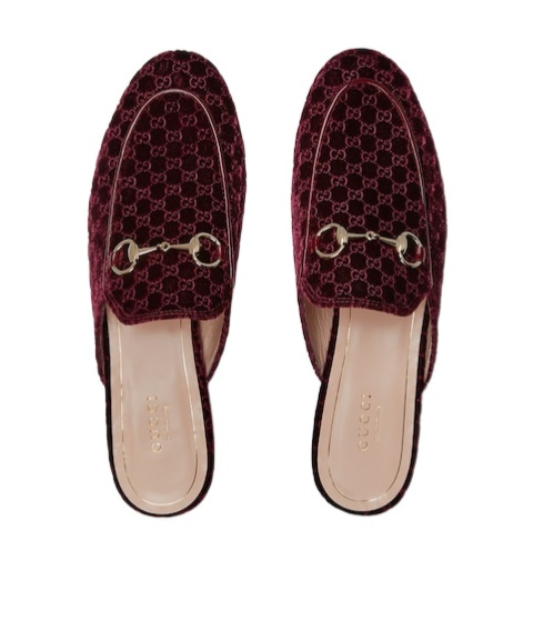 Gucci Nady Mini Gg Velvet Princetown Mules In Burgundy