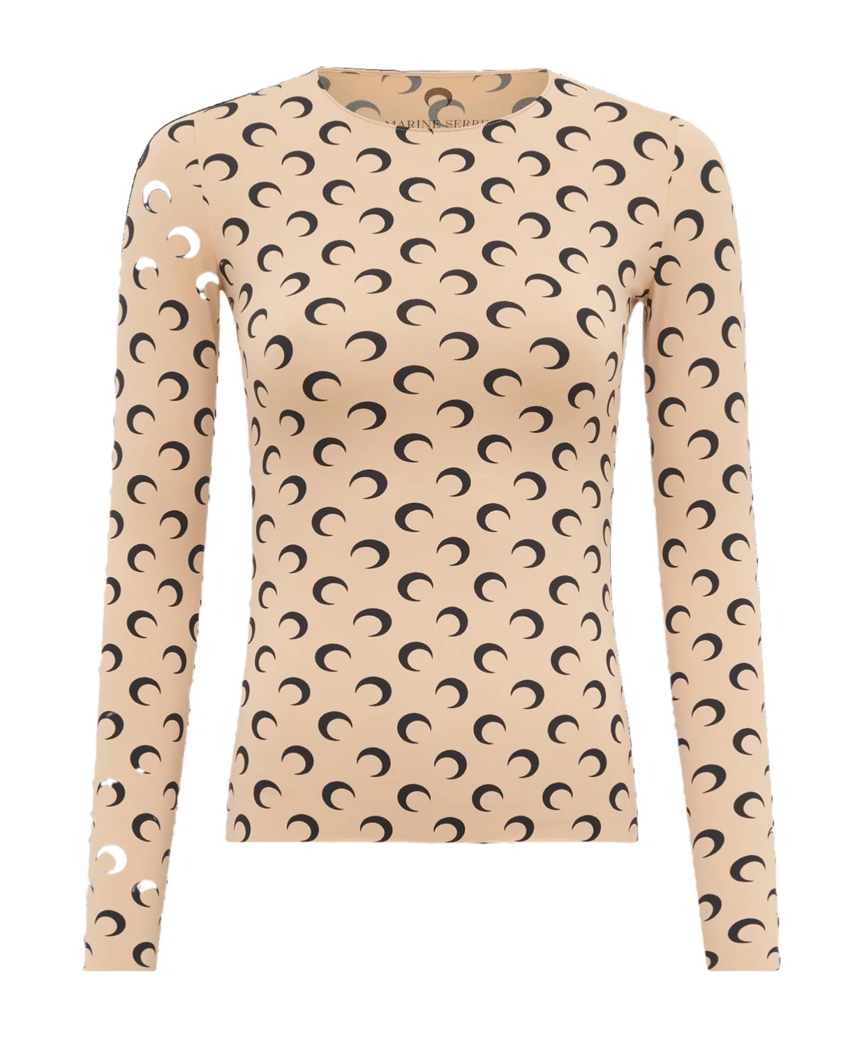 Marine Serre Beige Crewneck T-shirt With All-over Crescent Moon Print In Brown