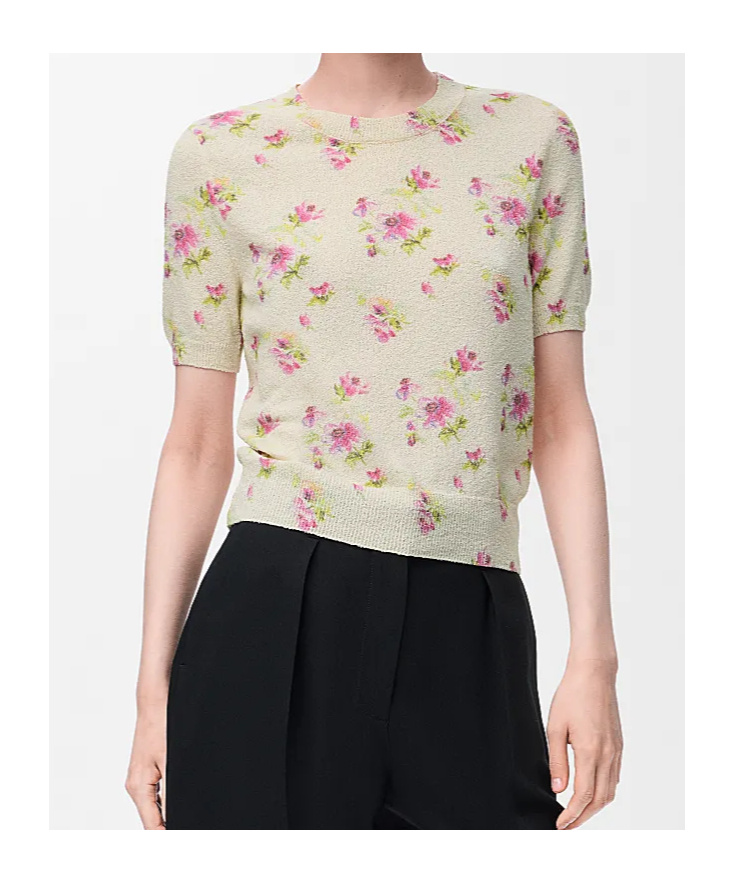 Loewe Cotton-blend Floral Print Short Sleeve Sweater In Neutral
