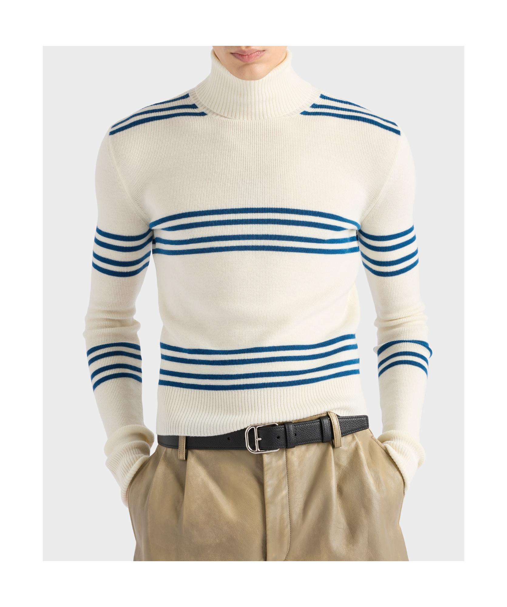Prada Mens Stripe-print Turtleneck Wool Jumper