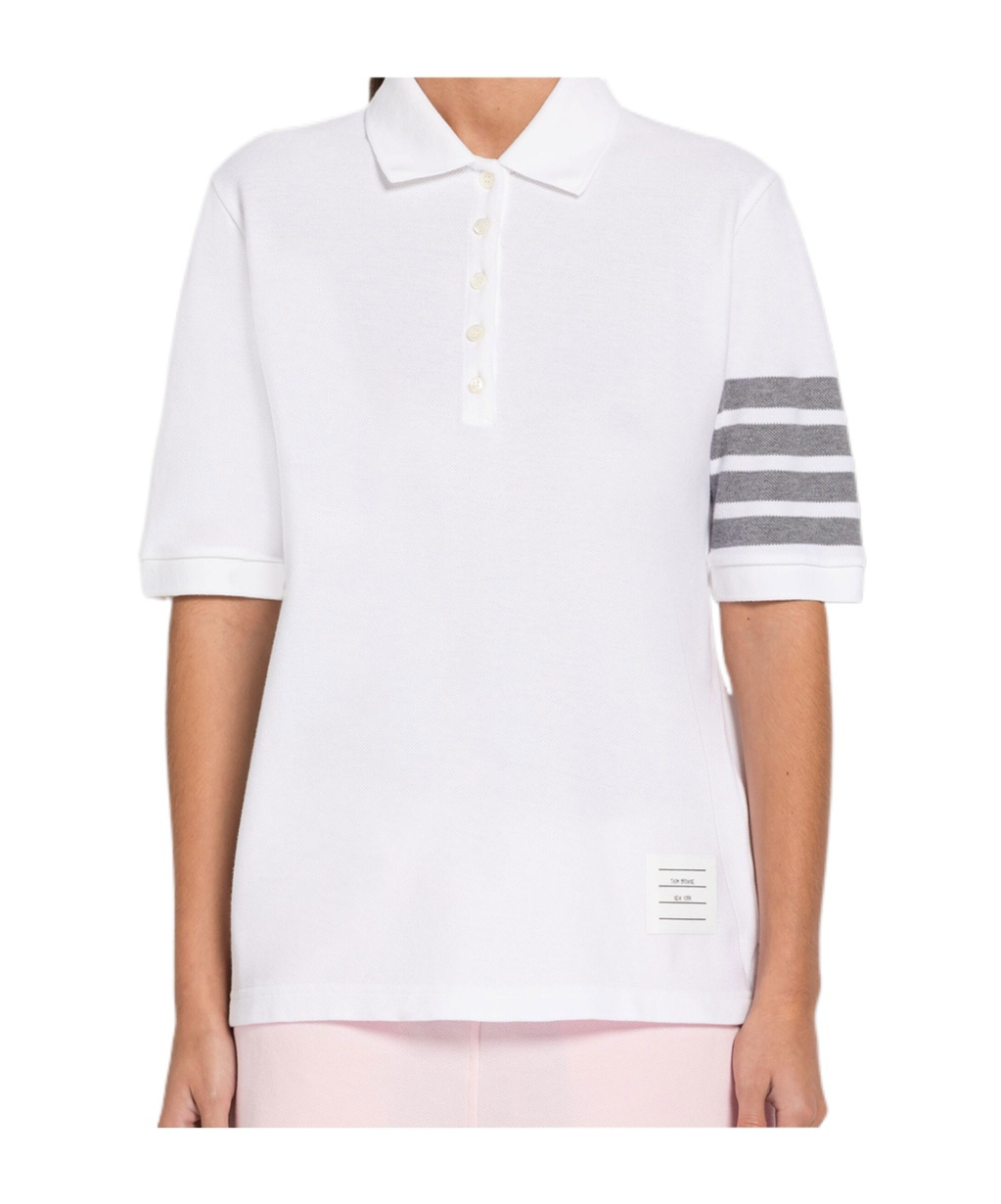 Thom Browne Hector 4-bar Short-sleeved Polo Shirt In White