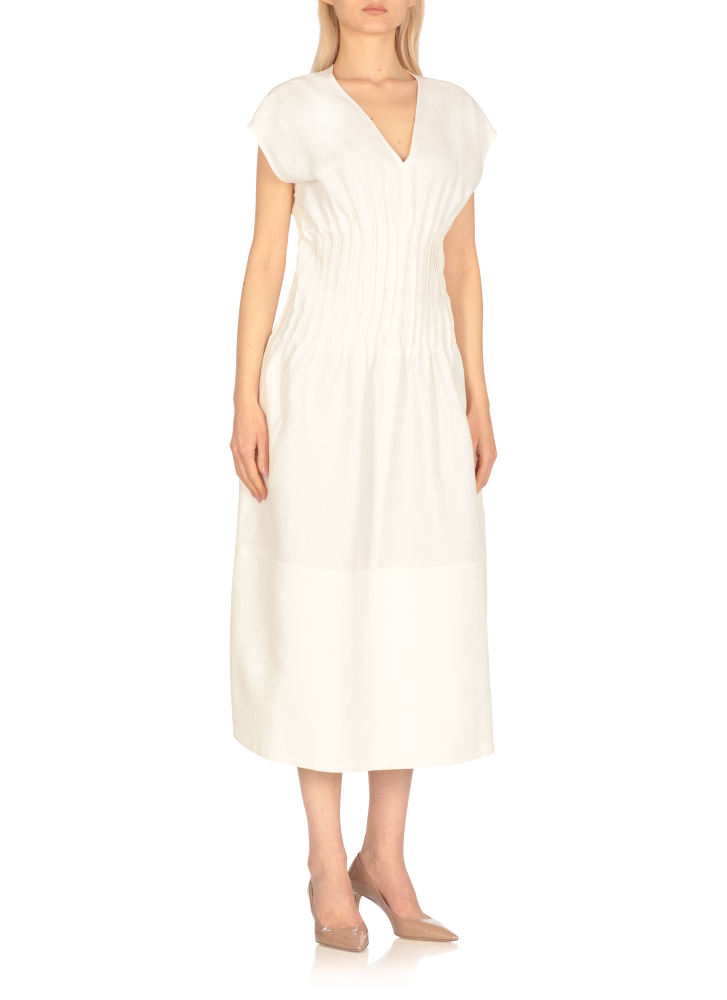 Fabiana Filippi Draped Waist Sleeveless V Neck Midi Dress