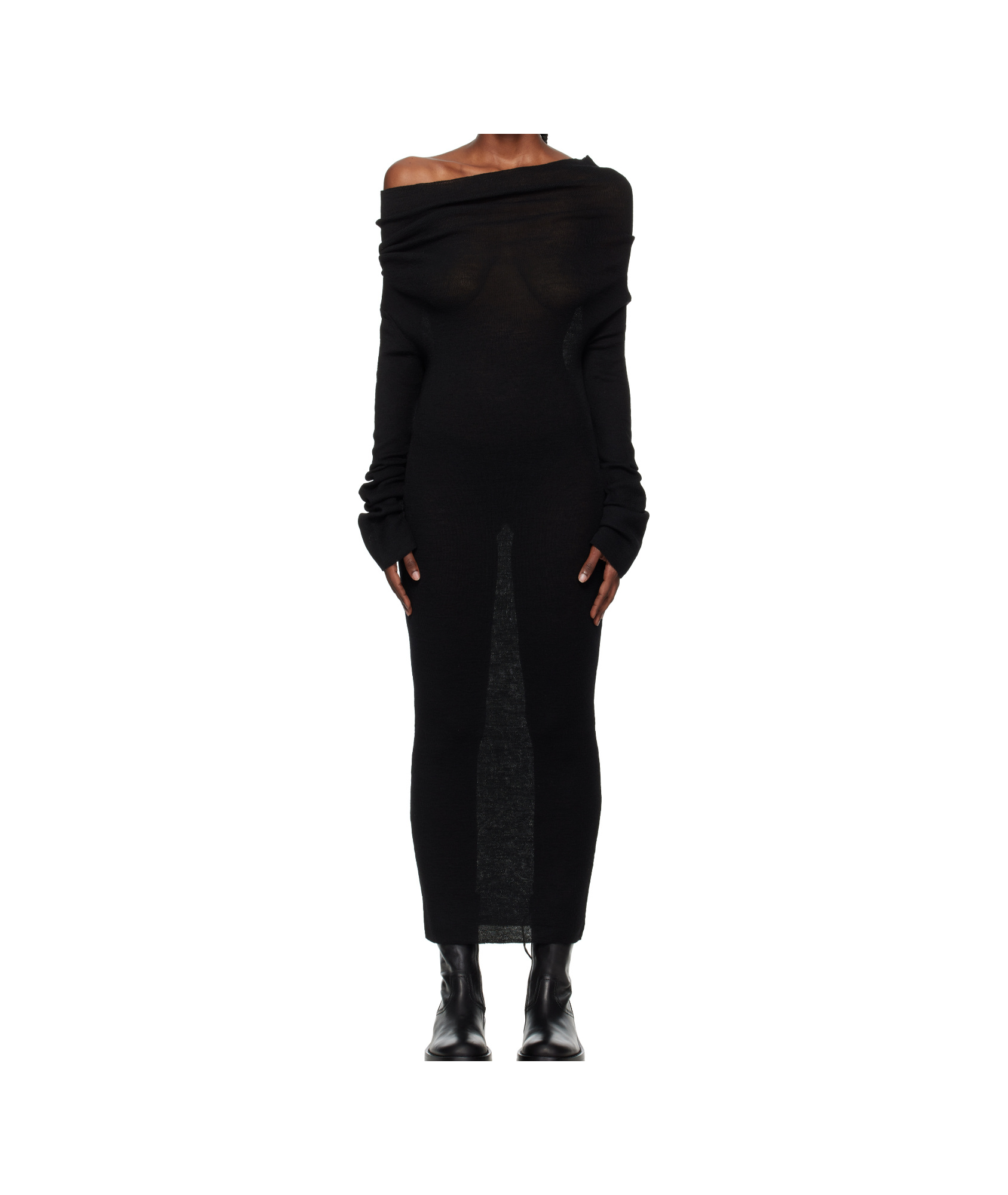 Ann Demeulemeester Barbro Dropped Shoulder Midi Knitted Dress In Black