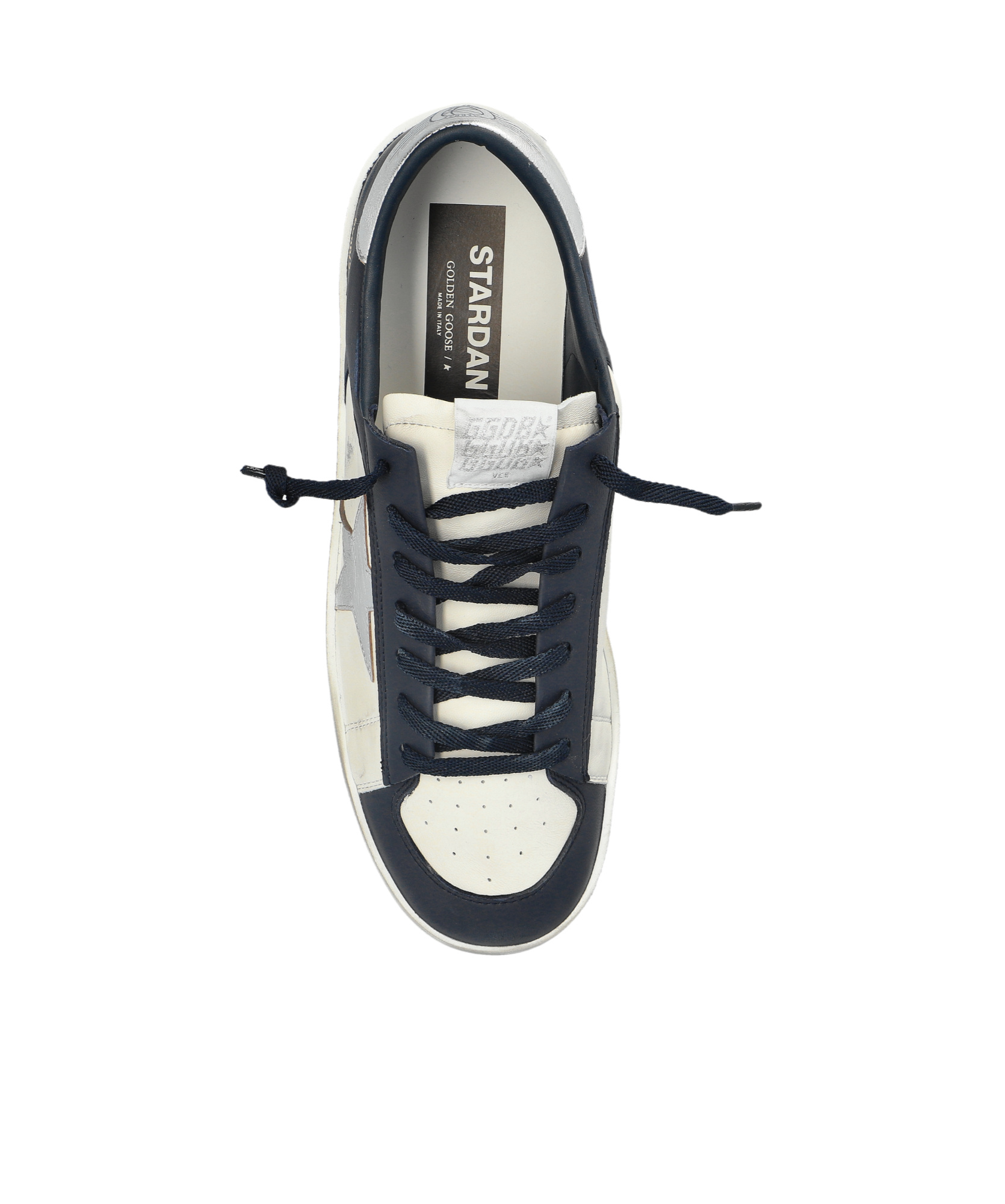 Golden Goose 'stardan' White Sneakers With Star Patch On The Side And Laminated Heel With Logo In Black