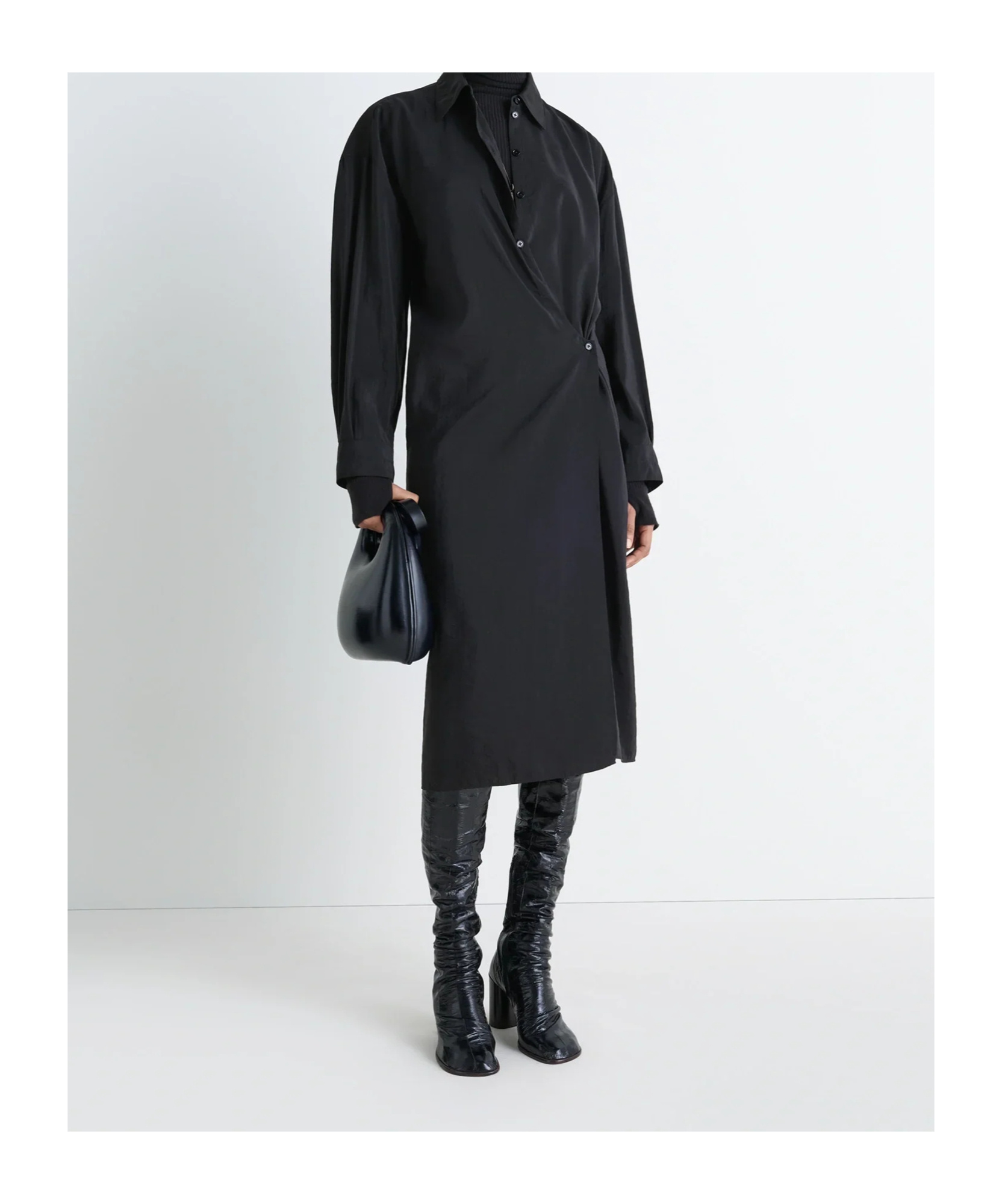 Lemaire Straight Collar Twisted Dress In Black