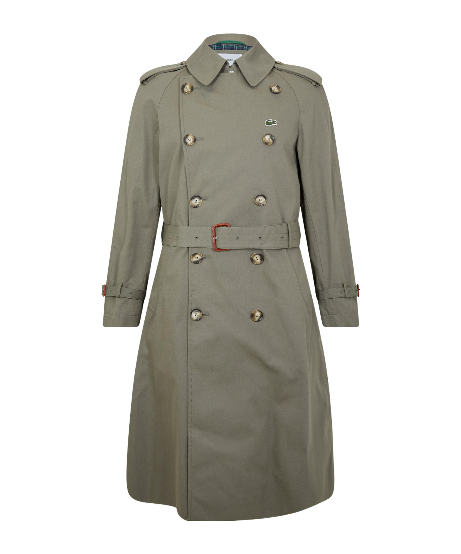 Lacoste Khaki Double-breasted Mid-length Trench Coat In Green