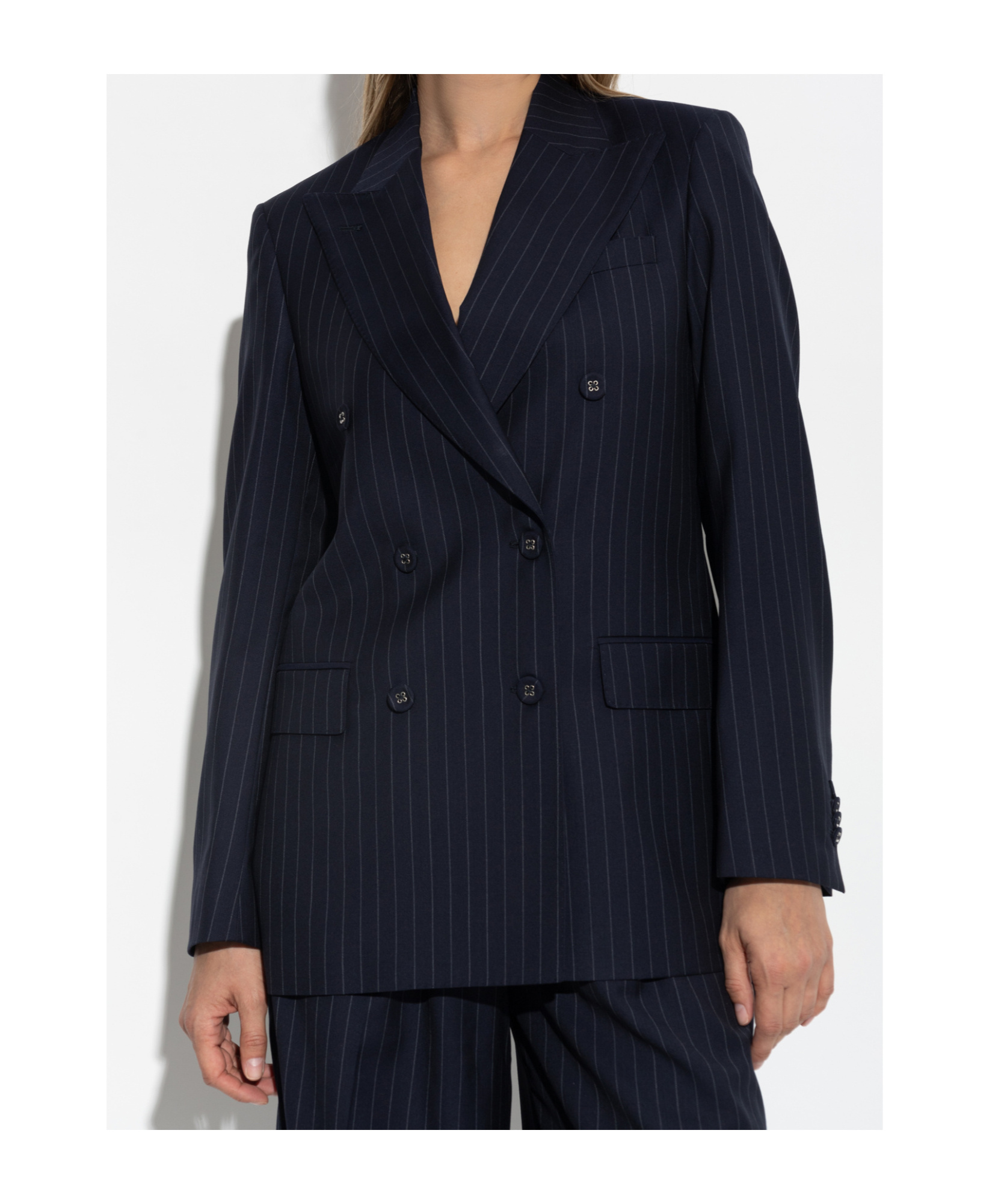 Officine Generale Pinstripe Double-breasted Jacket In Blue