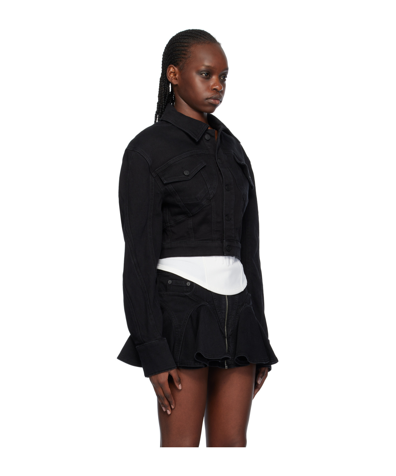 MUGLER LAPEL SHORT DENIM COAT