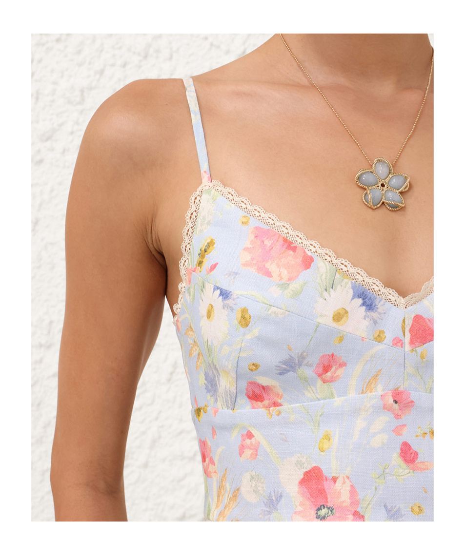 Zimmermann Lucky Lace-trimmed Floral-print Linen Mini Dress