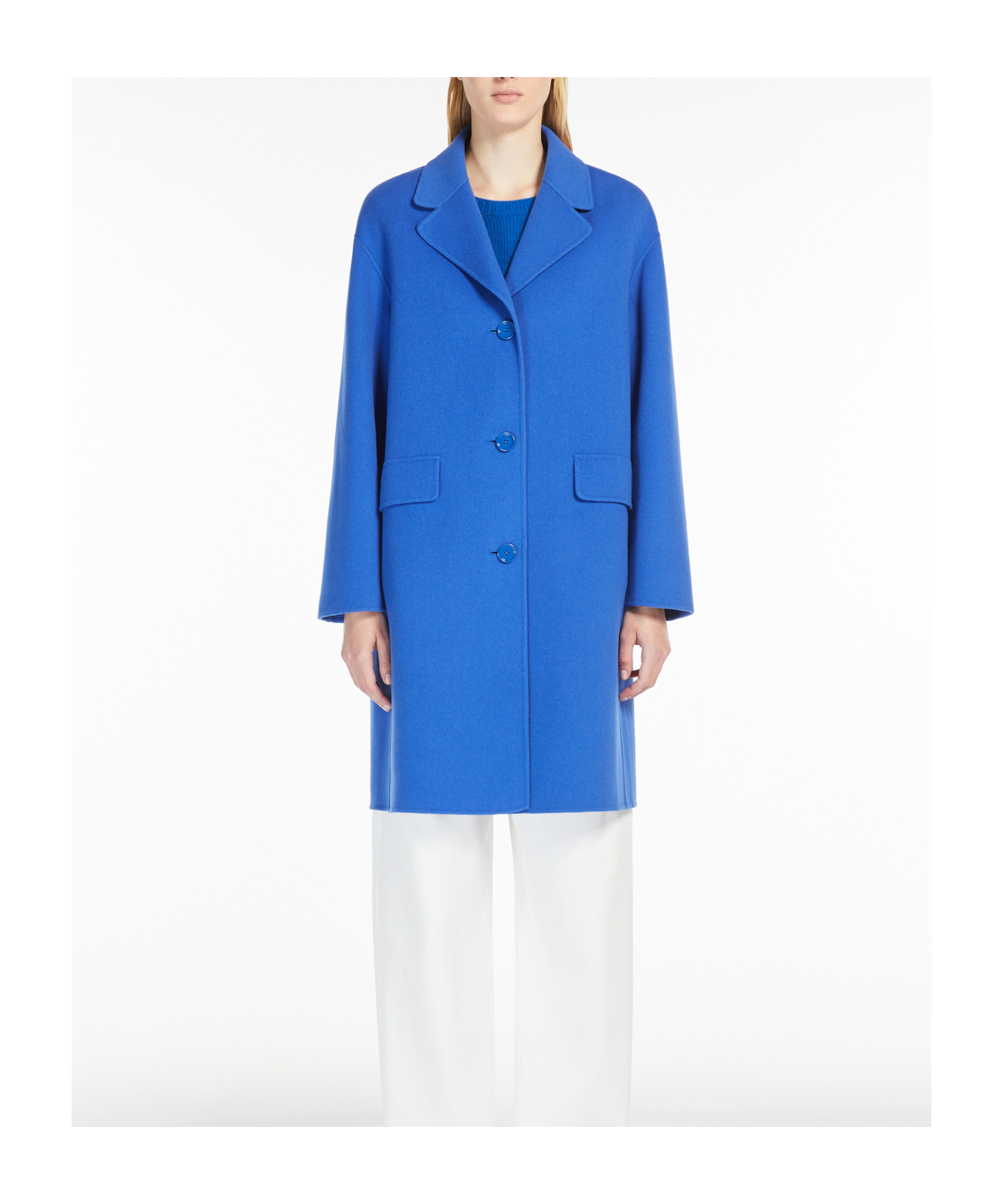 Max Mara Lapel Long-sleeved Coat In Blue