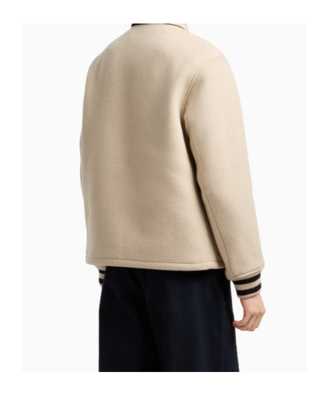 Emporio Armani Blouson With Press Studs In Wool Cloth With An Oversized Ea Patch In White