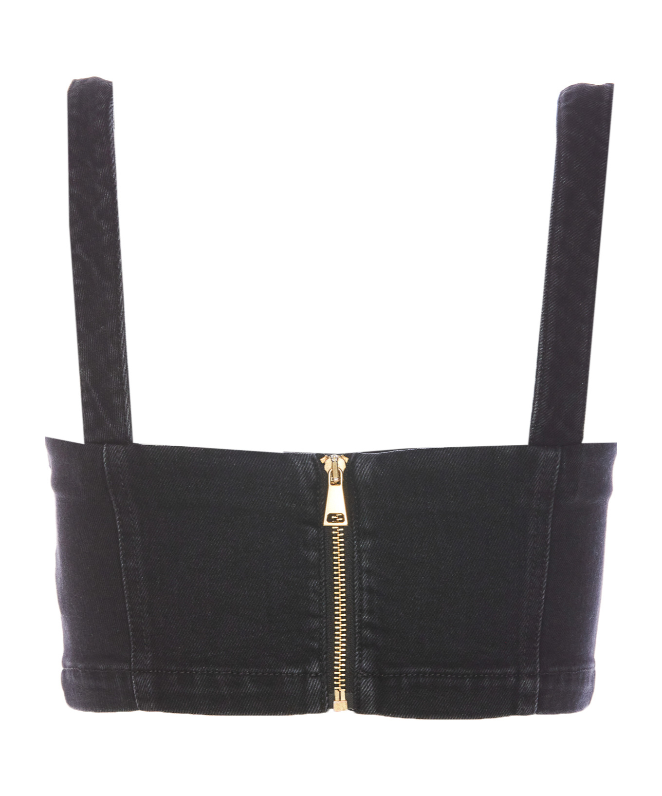 Shop Versace Jeans Couture Denim Buckle Strap Top In Black