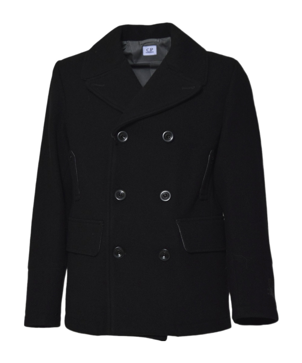 C.p. Company Double-breasted Peacoat In Black