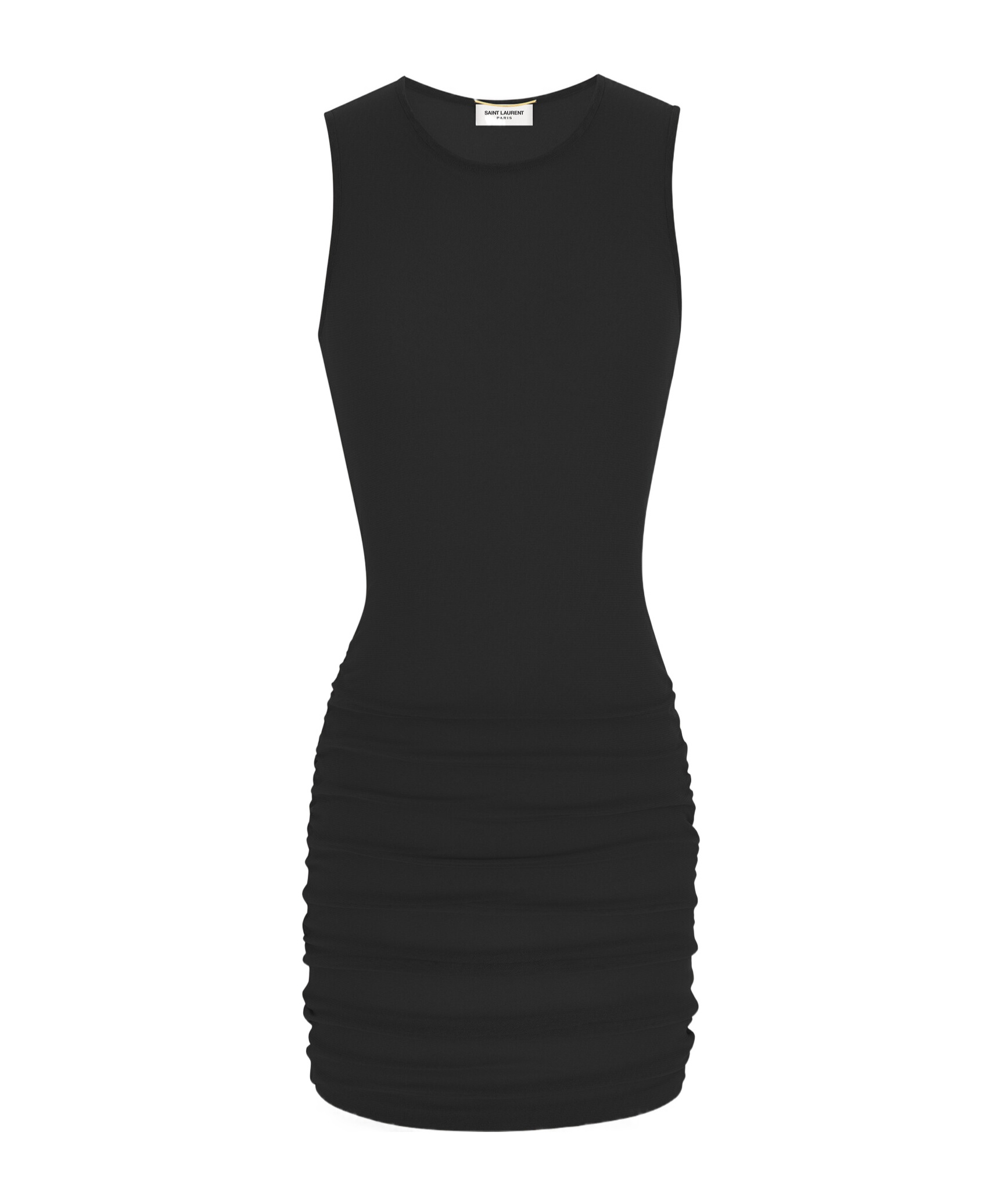 Saint Laurent Crewneck Ruched Detailed Mini Dress In Black