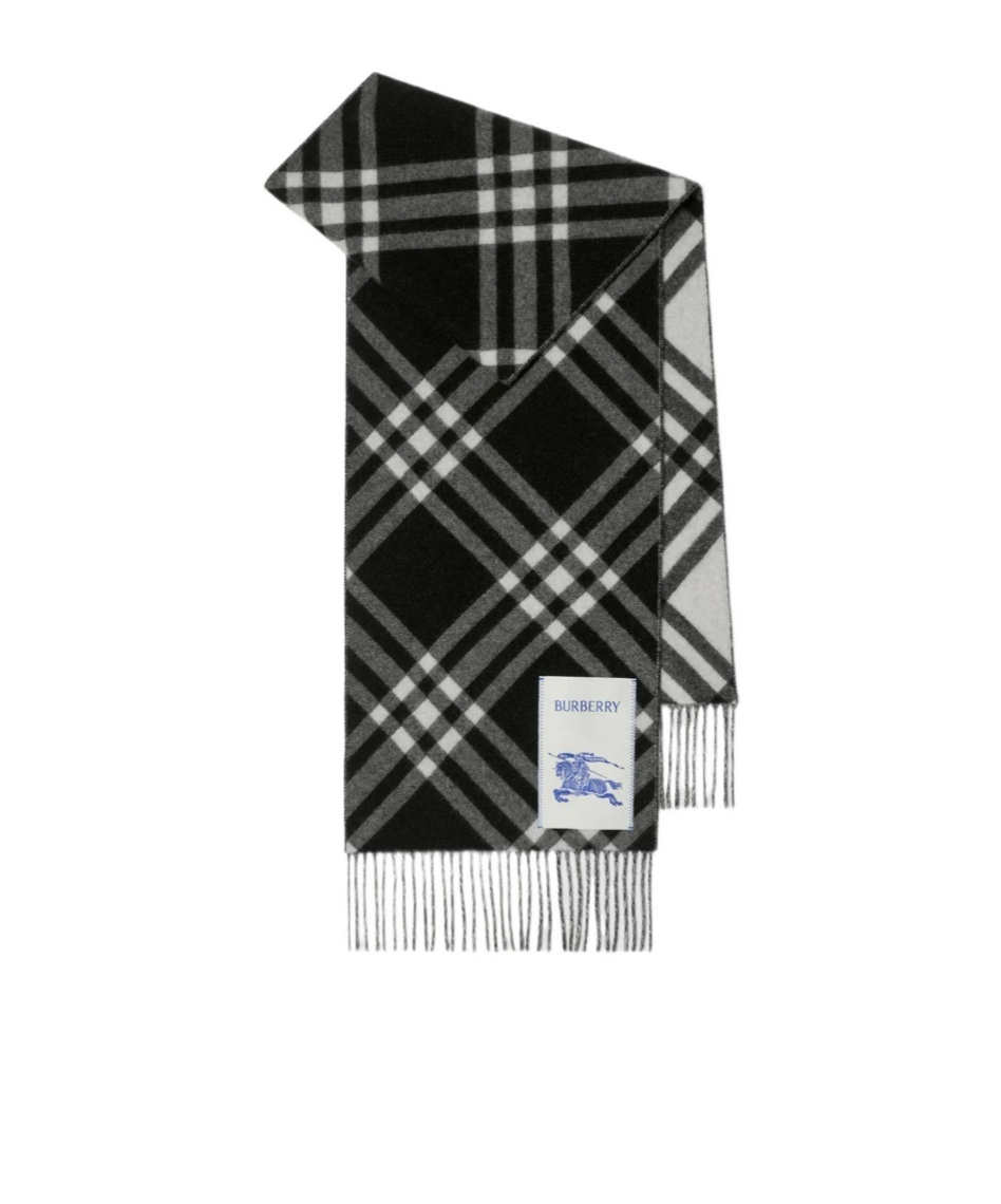 Shop Burberry Checkered Cashmere Scarf In White