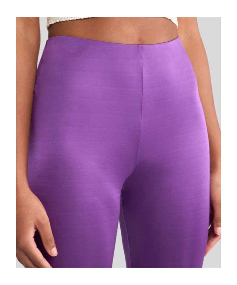 Shop Etro Glossy Jersey Flared Trousers In Purple