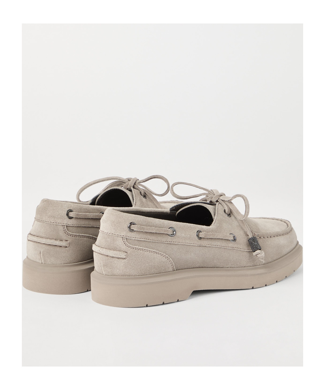 Brunello Cucinelli Taupe Grey Boat Moccasins With Monili Chain In Neutral