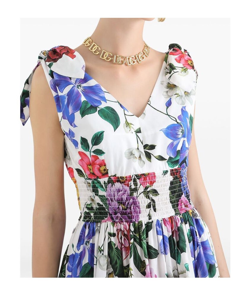 Dolce & Gabbana Multicolor Short Dress With All-over Floral Print In White