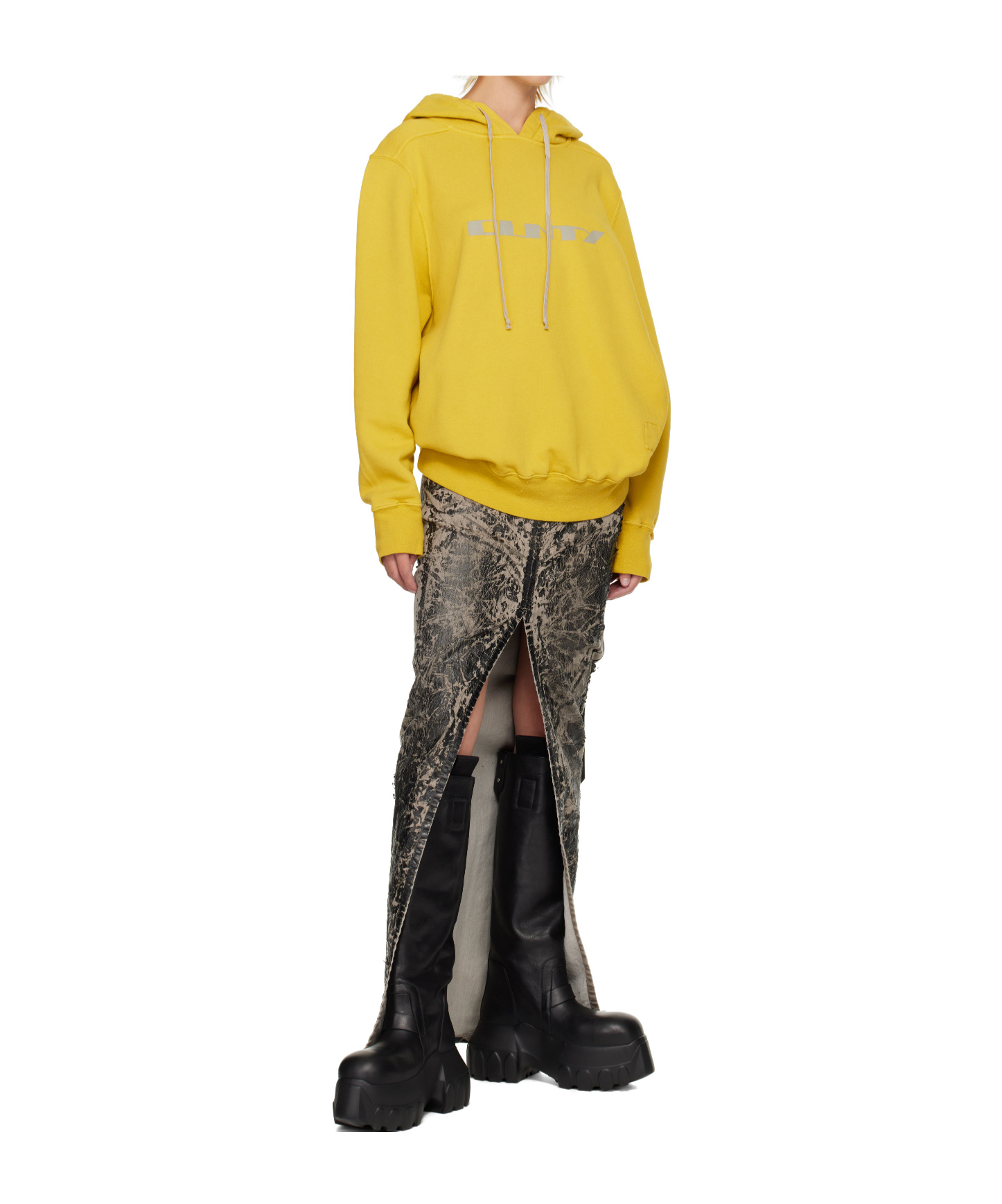 Rick Owens Drkshdw Concordians Oversized Hooded Sweatshirt In Yellow