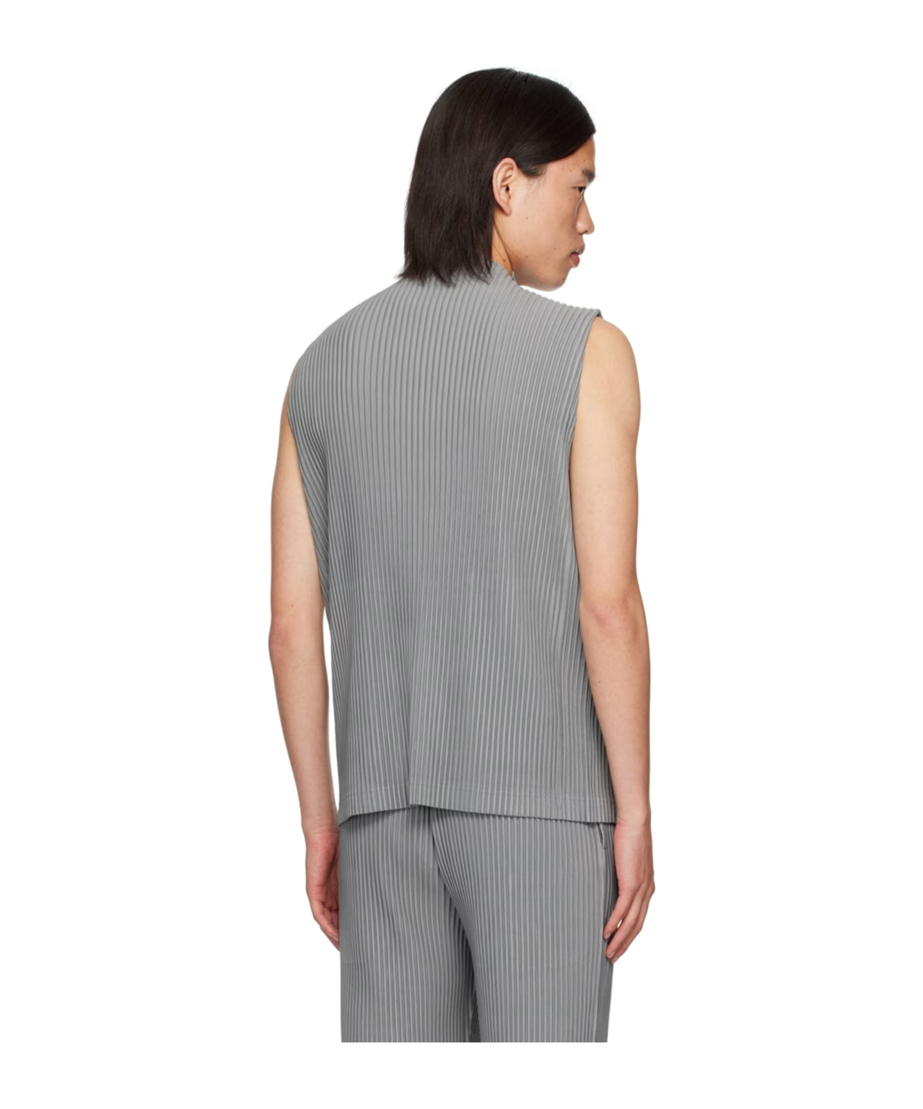 Shop Issey Miyake Pleated Design Vest In Gray